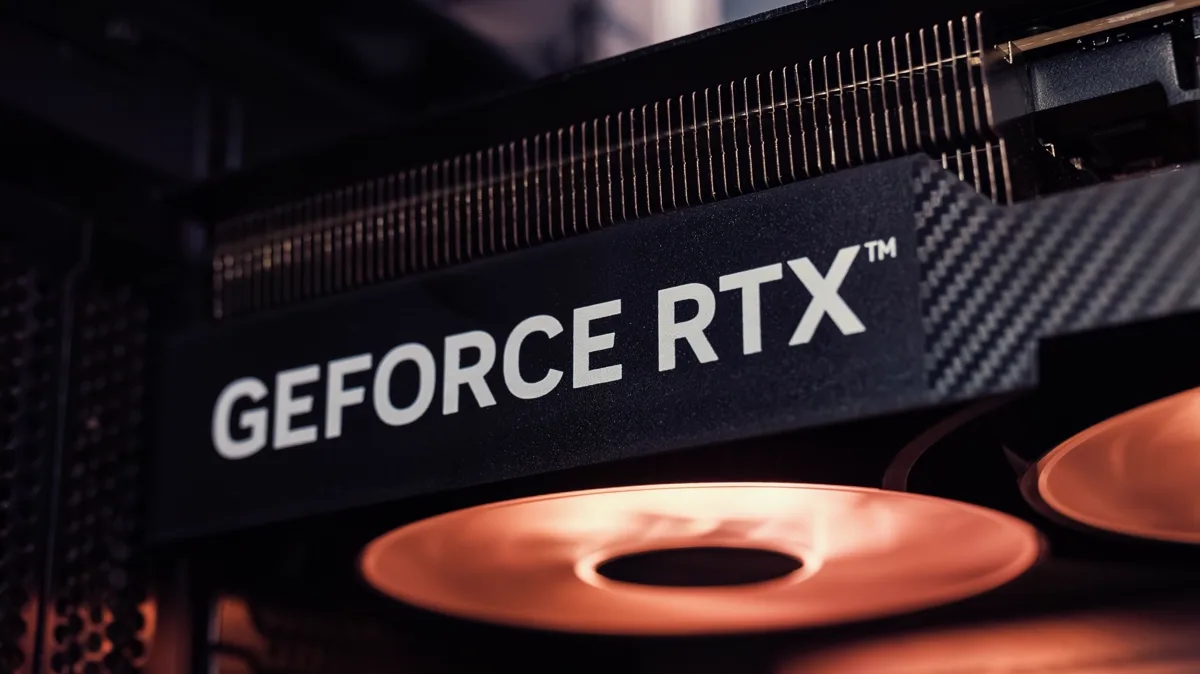 Close-up of a graphics card inside a gaming PC case