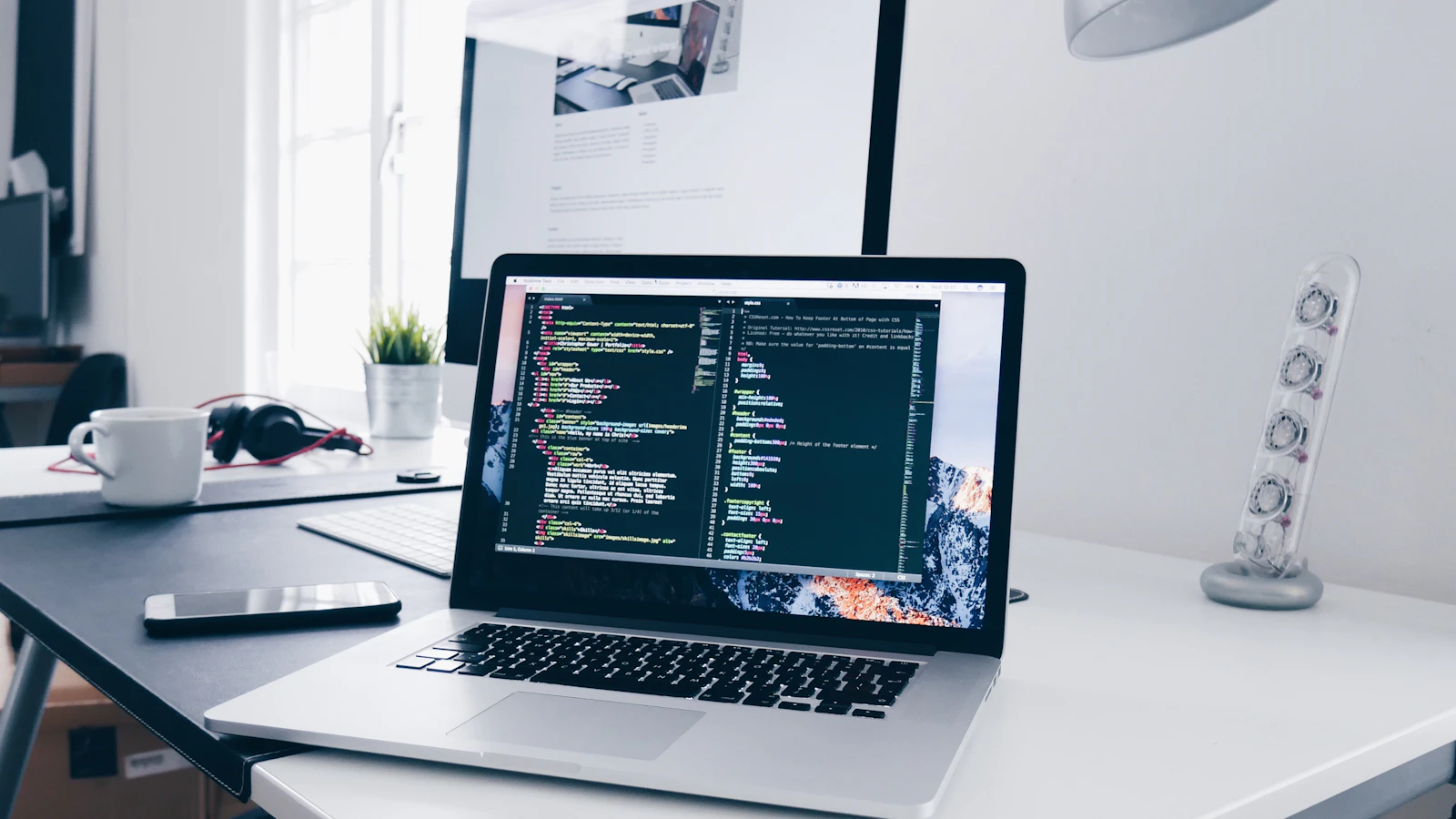 Desktop workspace with ultrawide and standard monitor proportions